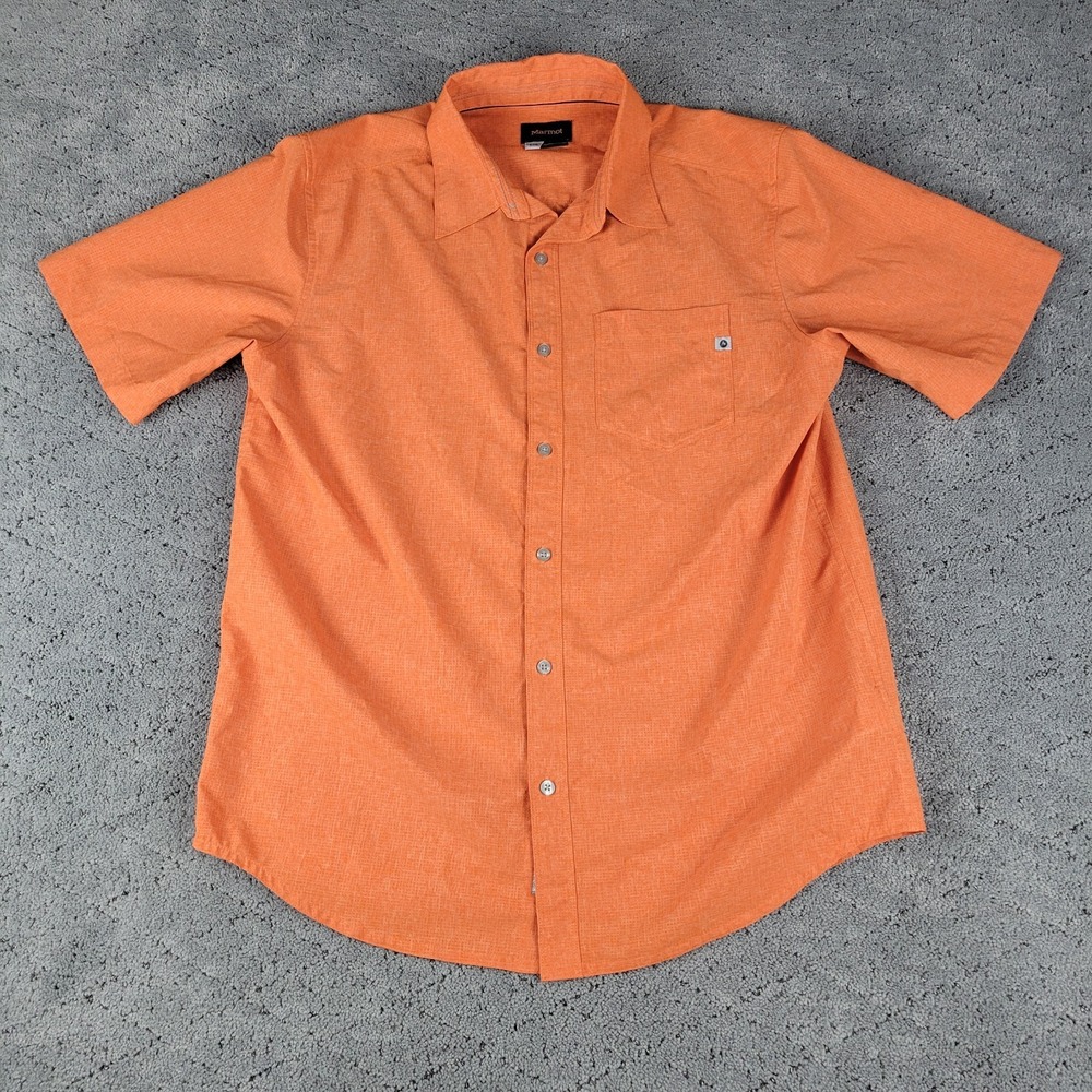 Marmot Shirt Mens L Orange Aerobora Short Sleeve Button Up Collared Pocket